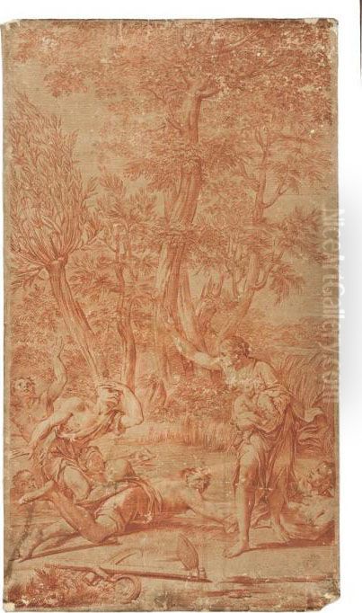 Latona Trasforma In Rane I Contadini Di Licia Oil Painting by Marcantonio Franceschini)