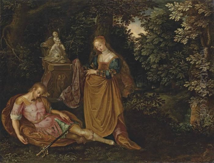 Pyramus And Thisbe In A Wooded Landscape Oil Painting by Frans I Francken