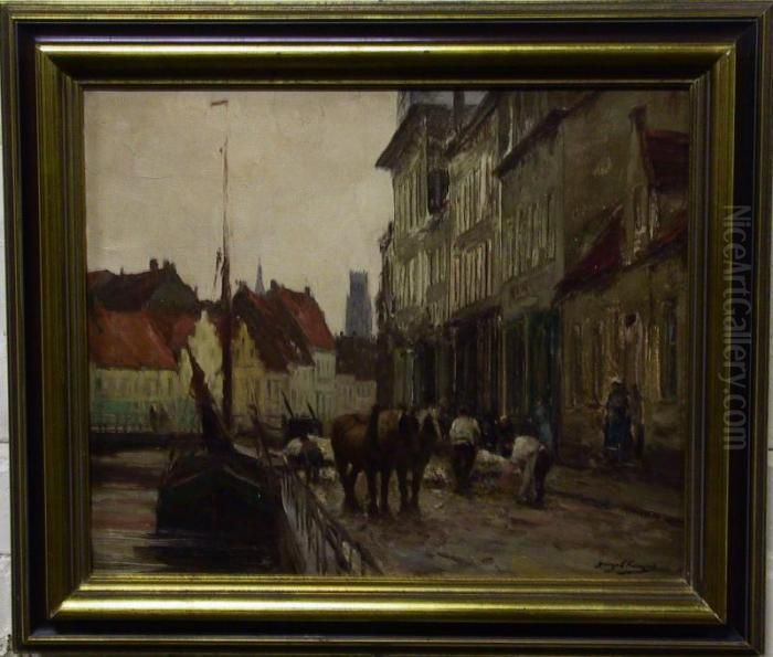 Category: Painting
 Description:zicht Op Brugge Oil Painting by Joseph Charles Francois