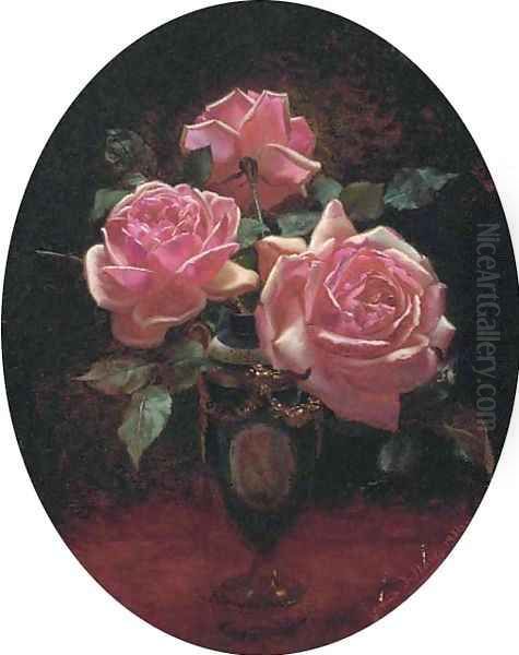 Roses in a Sevres vase Oil Painting by James Wallace