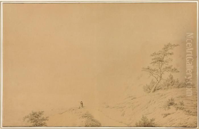 White Chalk Cliffs On The Island
 Of Moen, With A Seated Man Looking At The Sea With A Telescope Oil Painting by Caspar David Friedrich