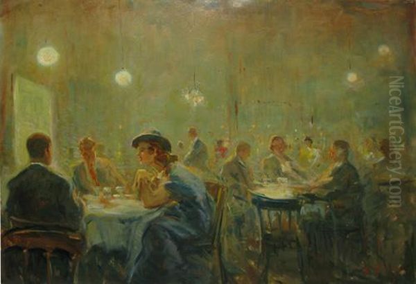 Cafenea Pariziana Oil Painting by Nicolae Furduescu