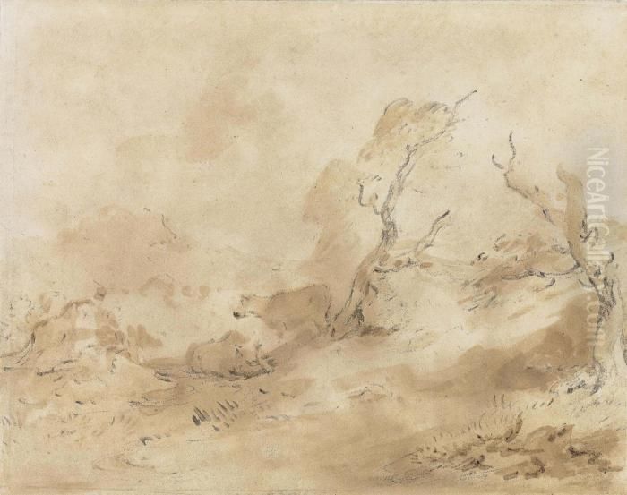 Cattle In A Wooded Landscape Oil Painting by Thomas Gainsborough