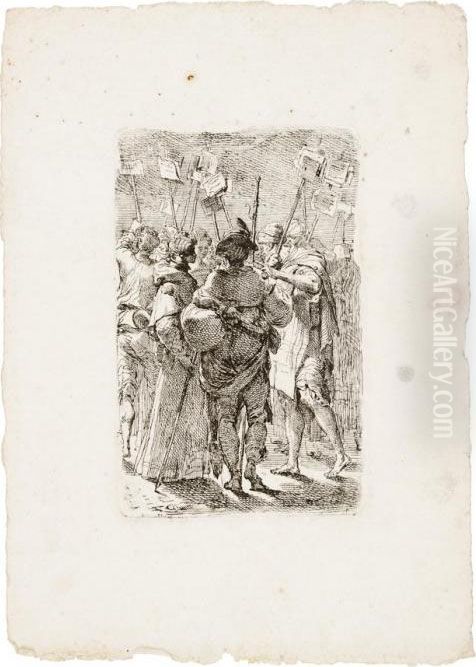 Alcuni Pellegrini Incontrano Uomini Che Innalzano Cartelli Oil Painting by Gaetano Gandolfi