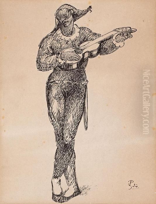 Arlequin Oil Painting by Pablo Gargallo