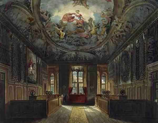 The Queens Guard Chamber, Windsor Castle, from 'Royal Residences', engraved by Thomas Sutherland (b.1785), pub. by William Henry Pyne (1769-1843), 1817 Oil Painting by Charles Wild