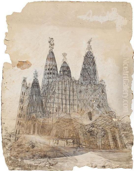 Perspectiva Exterior Y 
Perspectiva Interior De La Cripta De La Colonia Guell De Santa Coloma De
 Cervello Oil Painting by Antonio Gaudi