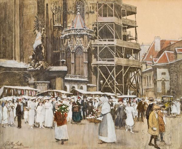 Kleine Firmung (vor Dem Stephansdom) Oil Painting by Johann Nepomuk Geller