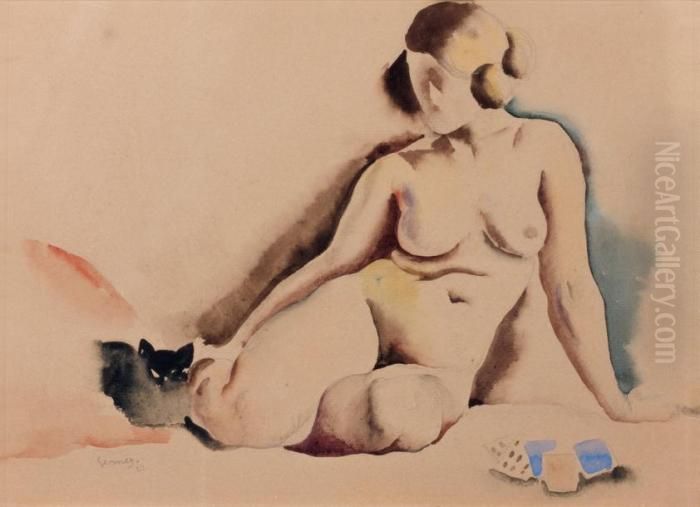 Le Nu Au Chat Noir Oil Painting by Paul-Elie Gernez