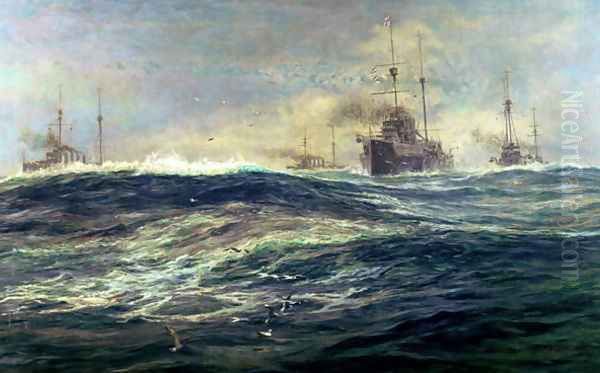 1st Battle Squadron of Dreadnoughts Steaming down the Channel in 1911 Oil Painting by William Lionel Wyllie