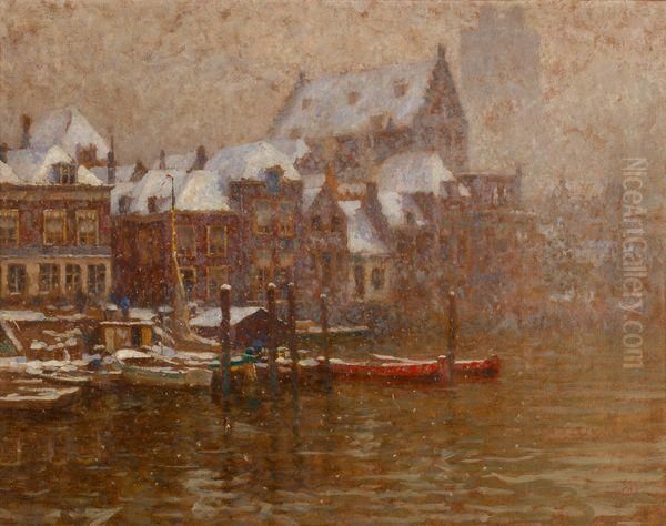 Vue De Dordrecht Sous La Neige Oil Painting by Victor Olivier Gilsoul