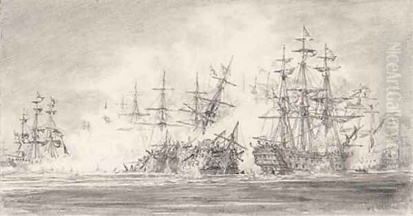 The opening phase of the battle of the Nile Oil Painting by William Lionel Wyllie