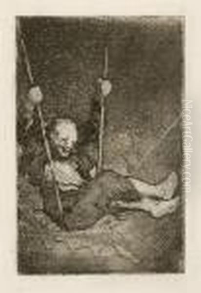 Viejo Columpiandose - Old Man On A Swing Oil Painting by Francisco Goya Fuendetodos