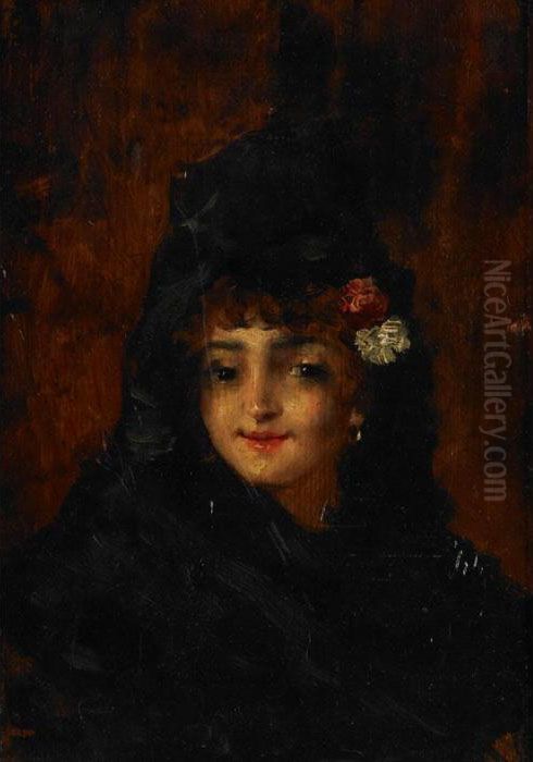 Portrait Of A Young Woman With Flowers In Her Hair Oil Painting by Francisco Goya Fuendetodos