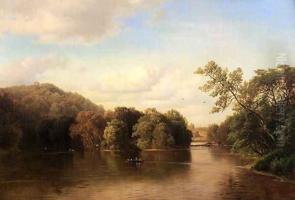 Boating down the River Oil Painting by Gottlieb Daniel Paul Weber