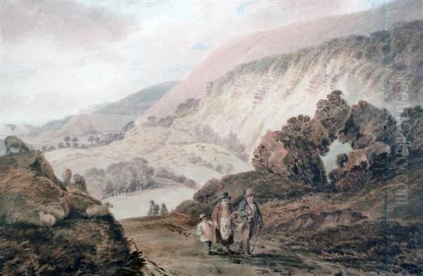 Figures In A Mountainous Landscape Oil Painting by William Green