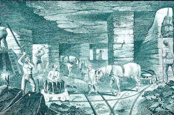 English Coal Mine from Cyclopaedia of Useful Arts & Manufactures, edited by Charles Tomlinson, c.1880s Oil Painting by Josiah Wood Whymper