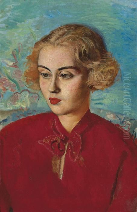 Woman In Red Oil Painting by Boris Dmitrievich Grigoriev