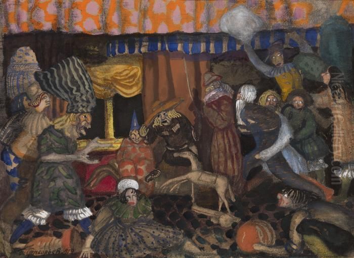 Children's Masquerade Oil Painting by Boris Dmitrievich Grigoriev
