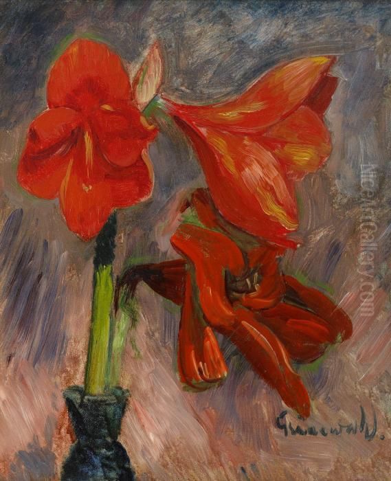 Stilleben Med Amaryllis Oil Painting by Isaac Grunewald