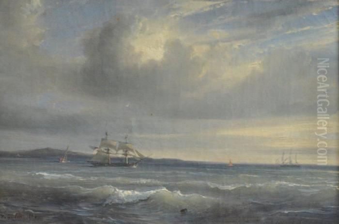 Voiliers En Pleine Mer Oil Painting by Theodore Gudin