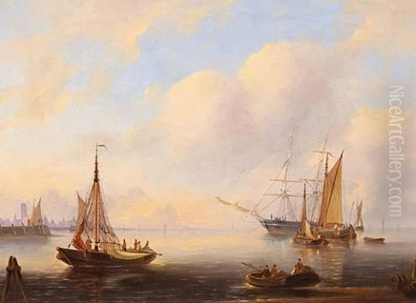Evening In The Harbour Oil Painting by Theodore Gudin