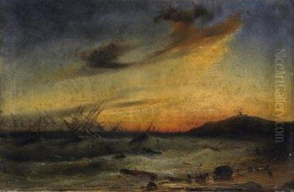 Arrival Of The French On The 
Algerian Coast In Front Of Sidi El Farruch In June 1830. Signed, Dated 
And Appended With A Dedication Below In The Centre: J. Gudin A Son Ami 
Le Col. D'esclailses, Sidi El Faruch 28 Juin 1830 Oil Painting by Theodore Gudin