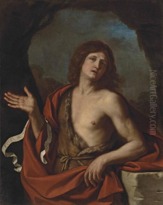 Saint John The Baptist In The Wilderness Oil Painting by Giovanni Francesco Barbieri