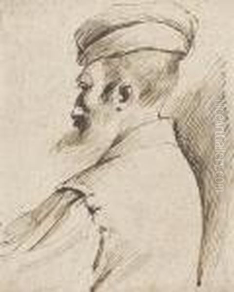 The Head Of A Bearded Man Wearing A Cap Oil Painting by Giovanni Francesco Barbieri