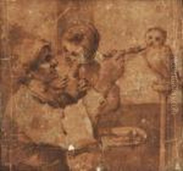 Un Uomo Alimenta Una Civetta Oil Painting by Giovanni Francesco Barbieri