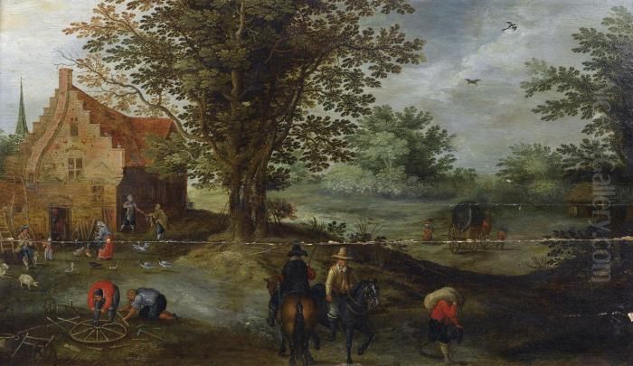 Cavaliers S'eloignant D'une Ferme Oil Painting by Pieter Gysels