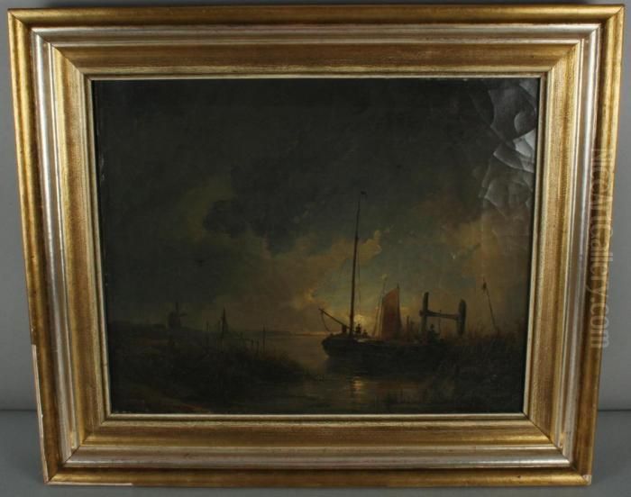 Mondnacht Mit Fischer Oil Painting by Adriana-Johanna Haanen