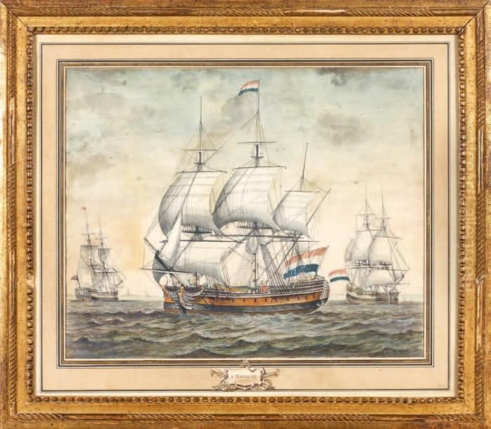 Navires De Guerre Hollandais Oil Painting by Jacob Philipp Hackert