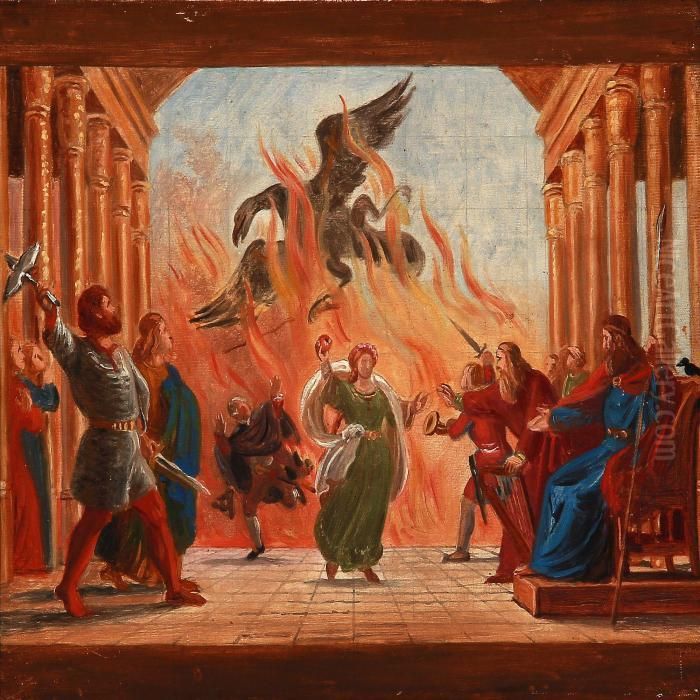 Iduns Genkomst Til Valhal Oil Painting by Constantin Hansen