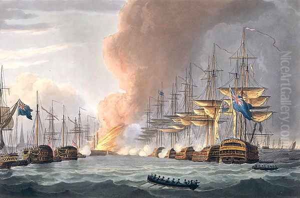 Destruction of the Danish Fleet before Copenhagen 1816 Oil Painting by Thomas Whitcombe