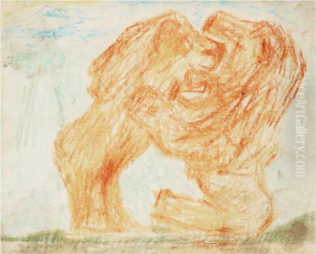 Tva Lejon Oil Painting by Carl Fredrik Hill