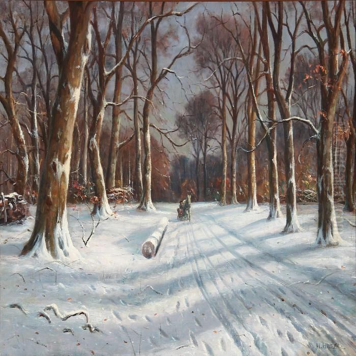 Winter Day In A Forest Oil Painting by Hans Hilsoe