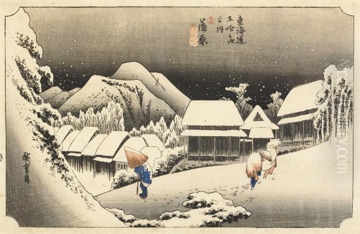 Kambara Ur Fifty-three Stages Of The Tokaido Oil Painting by Utagawa or Ando Hiroshige