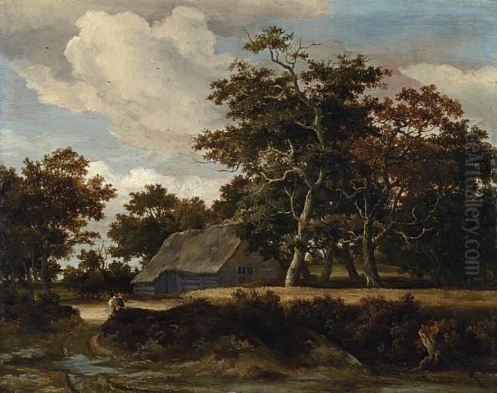 Landschaft Mit Bauernhaus Oil Painting by Meindert Hobbema