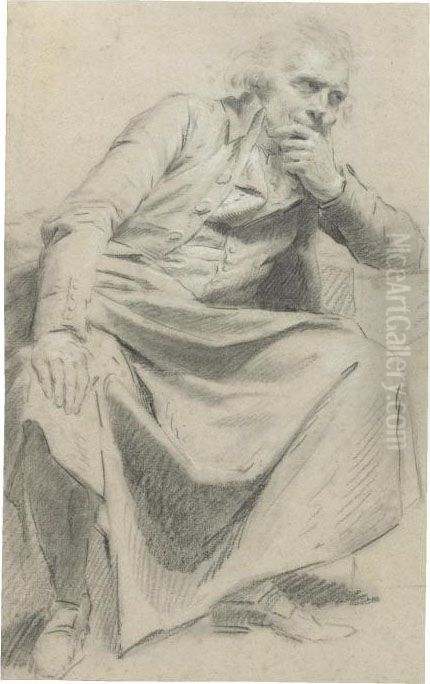 A Seated Man, Resting His Elbow On A Table Oil Painting by Claude Jean Baptiste Hoin