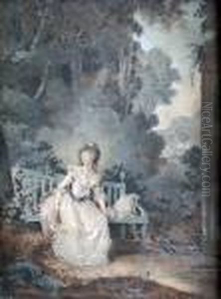 Jeune Femme Sur Le Banc Oil Painting by Claude Jean Baptiste Hoin