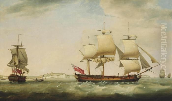 The Merchantman 
Trelawney 
 In Two Positions In The Channel Off Dover Oil Painting by Francis Holman