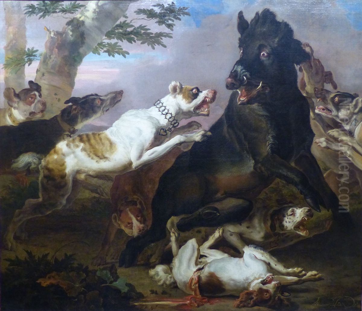 Chasse Au Sanglier Oil Painting by Abraham Danielsz. Hondius