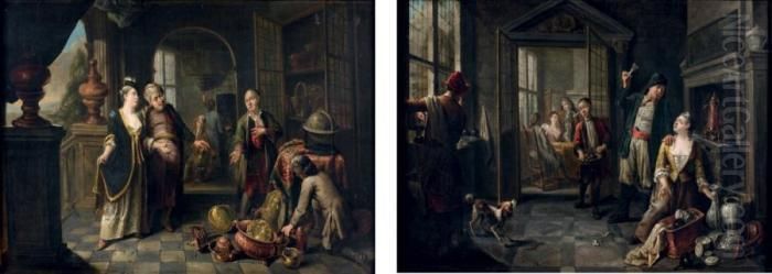 Dans L'office - Le Marchand De Cuivres. Oil Painting by Jan Jozef, the Younger Horemans