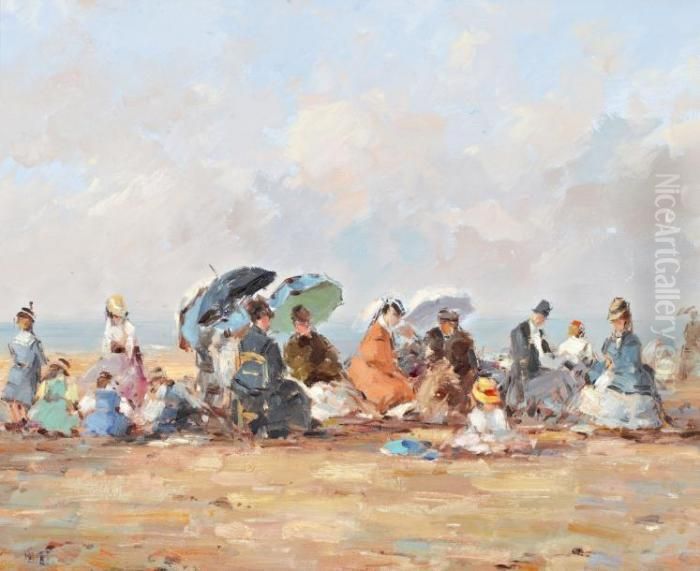 Elegantes A La Plage Oil Painting by Jean-Baptiste Huet