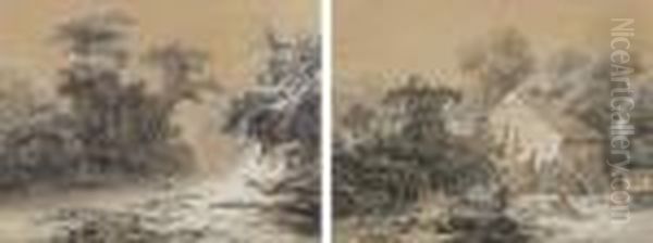 Deux Paysages Animes Oil Painting by Jean-Baptiste Huet