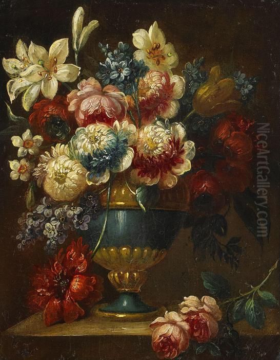 Blomsterstilleben Oil Painting by Pierre-Nicolas Huillot