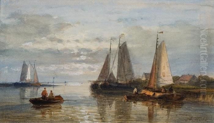 Vissersboten Oil Painting by Abraham Hulk Snr