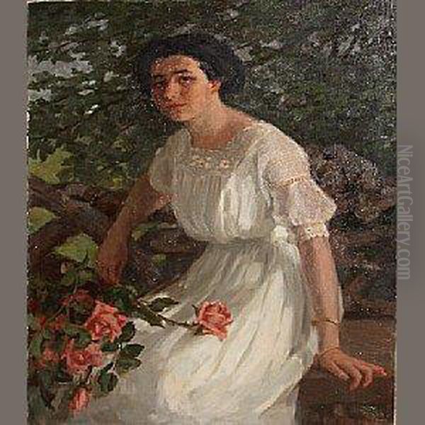 A Portrait Of Marjorie Nicholas Oil Painting by Esther Anna Hunt