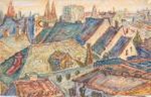 Uber Den Dachern Von
 Koln. Oil Painting by Julius Huther